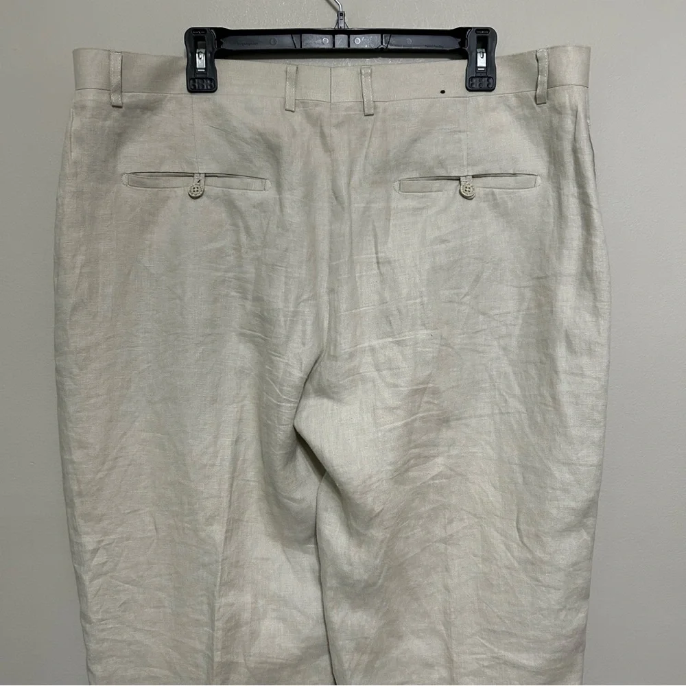 Havana Nines 100% Linen Dress Pants 40 Beige Tan Flat Front Casual‎ Resort Vacay